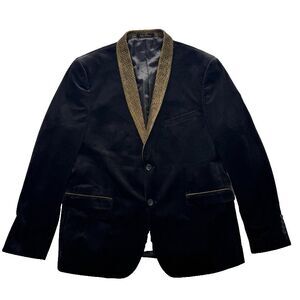 Fabio Fabrinni Men's 48R Tuxedo Sport Coat Velvet Blazer Black Gold Trim Shawl